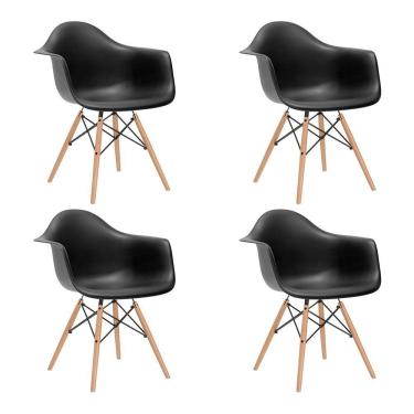 Imagem de Kit 4 Poltronas Eames De Madeira Com Braço Daw Com Assento Preto