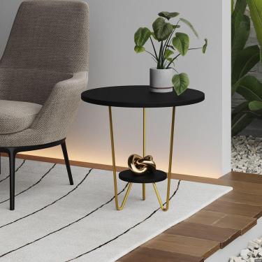 Imagem de Mesa Lateral Redonda Industrial Italy Ferro Dourado E Tampo Preto