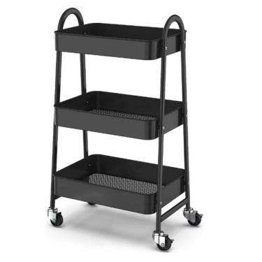 Imagem de Prateleira De Metal Multiuso 3 Andares Com Rodinhas Preto