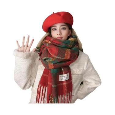 Imagem de Cachecol Verde Dupla Face De Imitação De Caxemira Para Mulheres, Xale 