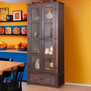 Imagem de Cristaleira Madeira Maciça 2 Portas Vidro Imbuia D106 Shop Jm