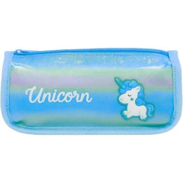 Imagem de Estojo Escolar Infantil Duplo 21cm Unicórnio Brilhoso Gliter