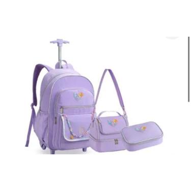 Imagem de Mochila Escolar Infantil de Rodinhas 19 Lilás com Lancheira e Estojo  