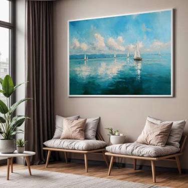 Imagem de Quadros Decorativos com Moldura Arte Mar Barco para Sala Quarto e Escr