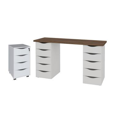 Imagem de Conjunto Escrivaninha E Gaveteiro Huddersfield Nogal Branco