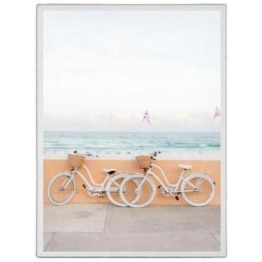 Imagem de Quadro Fotografia Praia Bicicletas 24X18Cm Madeira Branca - Quadros On