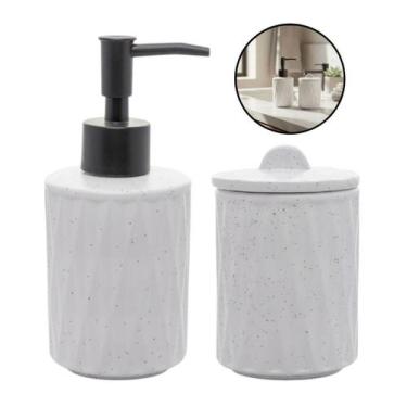 Imagem de Kit Banheiro Lavabo Cerâmica 2 Pçs Porta Sabonete Pote Tampa - Kadê