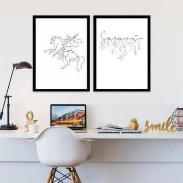 Imagem de Kit 2 Quadros Decorativos São Jorge Saravá 45X34 Vidro Preta - Quadros