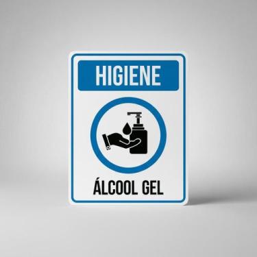 Imagem de Placa Acm Higiene Álcool Gel Ícone Azul 18X23 - Sinalizo