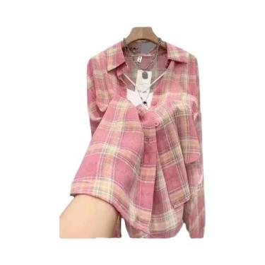 Imagem de Camisa Feminina Xadrez Vermelha E Preta De Manga Longa Leve E Solta Co