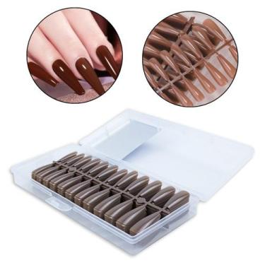 Imagem de Kit 240 Unha Postiça Soft Gel Bailarina Realista Nude Marrom Manicure 