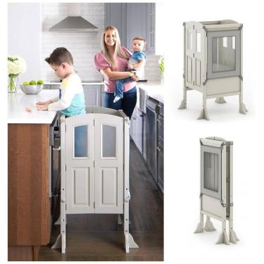 Imagem de Banqueta Torre de Aprendizagem Dobrável Martha Stewart Guidecraft Kitchen Helper Taupe Madeira Bétula Altura Ajustável