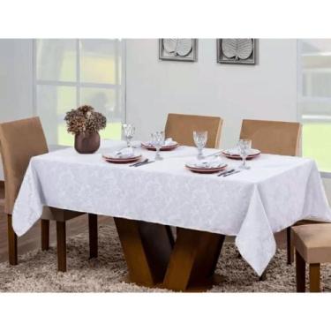 Imagem de Toalha de Mesa 6 Lugares Tecido Jacquard Retangular Moderna BRANCO - B