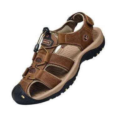 Imagem de Sandálias De Couro Genuíno Para Homens plus Size, Calçados Casuais De 