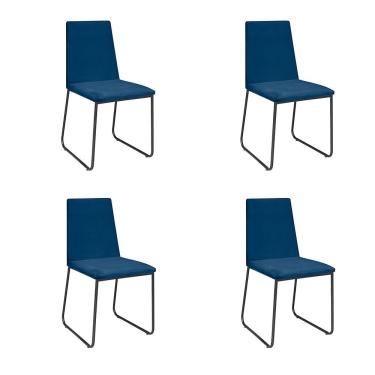 Imagem de Kit 4 Cadeiras De Jantar Cozinha Industrial Lexa Veludo Élpis Móveis Azul Marinho Preta