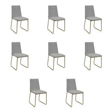 Imagem de Kit 8 Cadeiras De Jantar Cozinha Industrial Lexa Veludo Élpis Móveis Cinza Dourada