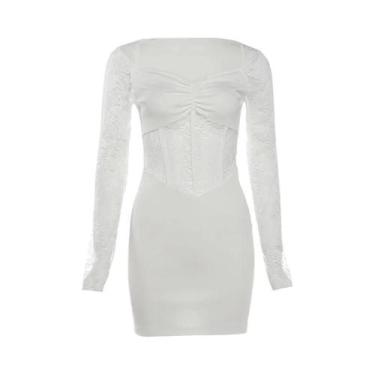 Imagem de Vestido Curto Preto Sexy Com Renda E Manga Longa Para Mulheres Maduras