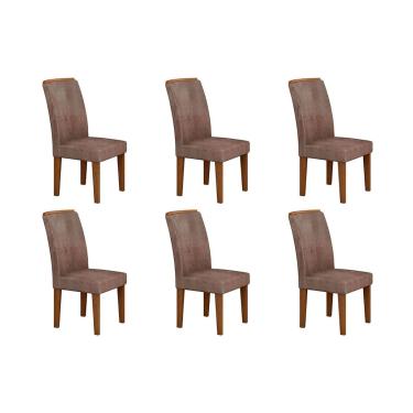 Imagem de Kit 6 Cadeiras Sala Jantar Lunara 6 Un Imbuia/Suede Capuccino - Rufato
