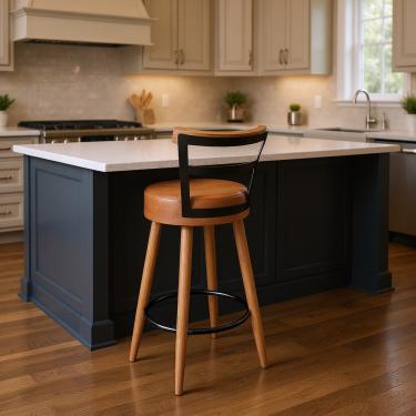 Imagem de Banqueta Alta Cozinha 70cm Encosto Pé Madeira Kyara Pu Caramelo S02 - D'Rossi