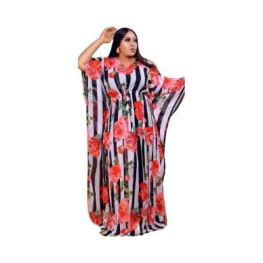 Imagem de Vestido Maxi Africano Feminino Com Decote Em V E Manga Longa, Kaftan F