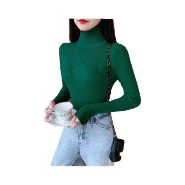 Imagem de Suéter Feminino De Inverno Térmico Listrado Com Gola Alta, Tricô De Ma