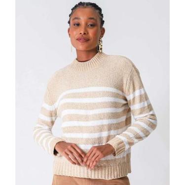 Imagem de Suéter Feminino Chenille Listrado Marisa Bege-52605, Bege, G