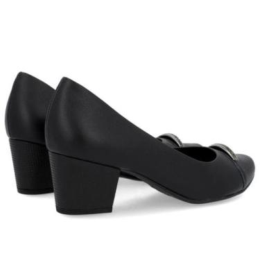 Imagem de Scarpin Usaflex Salto Bloco Feminino Couro Brilho Q6698 Cor:PretoTaman