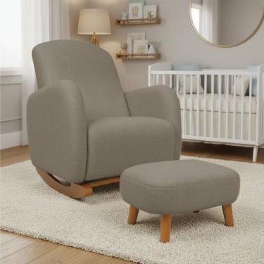 Imagem de Poltrona Amamentação Balanço Madeira e Puff Jhessy Linho D03 - D Rossi