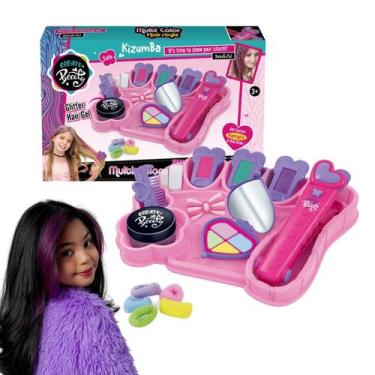 Imagem de Mechas coloridas kit menina pinte o cabelo com brilho rosa kizumba