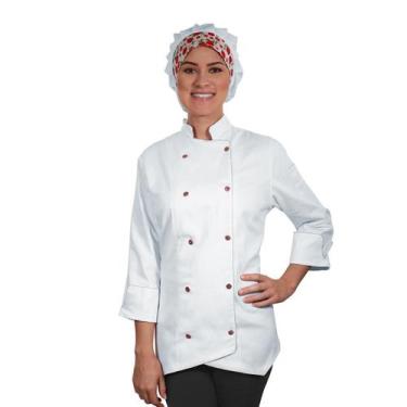 Imagem de Dólmã Feminina Para Chef Cozinha Acinturada Gambuza Branco Unissex 100