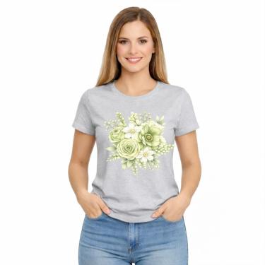 Imagem de Camiseta Feminina Flores Verde Estampa Delicada Moderna-Feminino