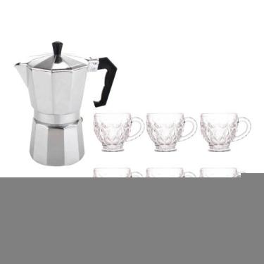 Imagem de Kit Cafeteira Italiana 300ml + 6 Xícaras De Vidro Melissa - Kadê