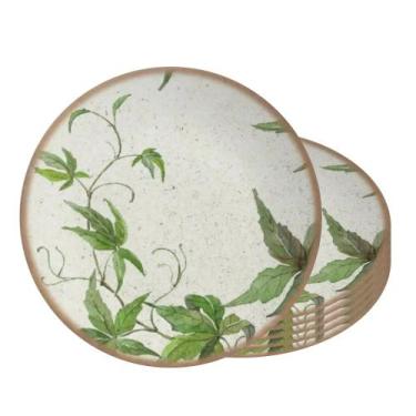 Imagem de Jogo 6 Pratos de Sobremesa de Cerâmica Off White Coup Tropical Leaves 