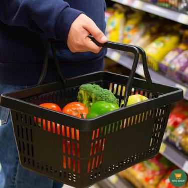 Imagem de Cesta Mercado Com Alça Plástica Vazada Retangular Cestinha Caixa Plást