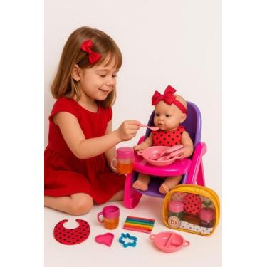 Imagem de Combo Cadeira Papinha Alimentação com Boneca reborn pequena 30cm com K
