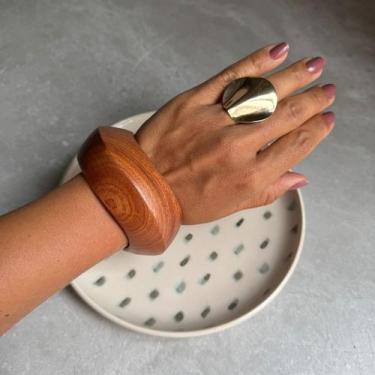 Imagem de Bracelete Madeira Robusto Ondulado Cor:Escuro - Nilza Biju, Escuro