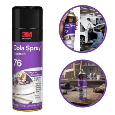 Imagem de Kit 3 Cola Contato Spray 76 Tapeceiro Carpete Tecido Couro Carro Madei
