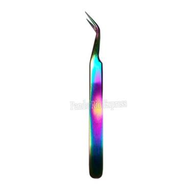 Imagem de Pinça Curva Profissional Extensão De Cílios Furta-cor - Importado