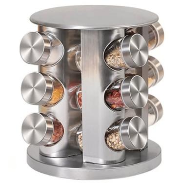Imagem de Porta Temperos Giratório 12 Potes 110ML Vidro e Aço Inox com Tampa Dosadora para Cozinha Flux