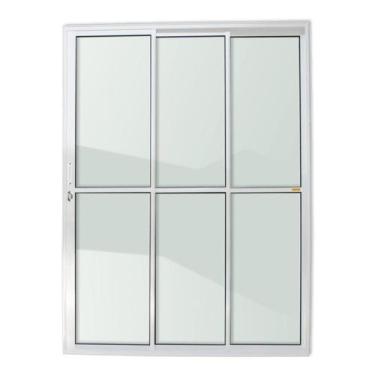 Imagem de Porta de Alumínio de Correr 210x150cm 3 Folhas 1/3 com Vidro Liso Anod