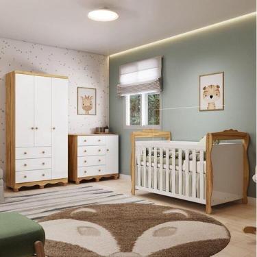 Imagem de Quarto de Bebê Completo Berço 3 em 1, Guarda-Roupa 3 Portas e Cômoda 1