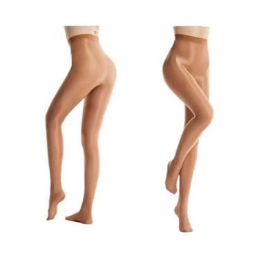 Imagem de Meias Calças Femininas Slim Shaping 80D Café, Brilhantes e Glossy para
