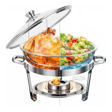 Imagem de Rechaud Banho Maria 5l Inox Redondo Suporte De Tampa Buffet - Bisbel