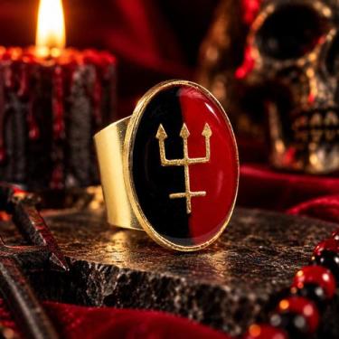 Imagem de Anel Ajustável Exú Tridente 2,70 cm Dourado em Metal - Lua Mística - 1