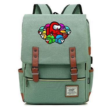 Imagem de Mochila retrô com estampa de jogo Among Game, mochila escolar retrô unissex (com USB), Verde, Large, Clássico