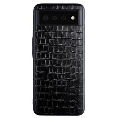 Imagem de Capa para Google Pixel 6/6 Pro, estampa clássica de crocodilo de couro PU antiqueda proteção traseira capa fina à prova de choque, preta, 6 Pro 17 cm