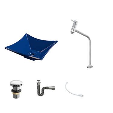 Imagem de Kit Cuba L30 C/Torneira Link 1062 Metal + Válvula Click 1''G + Sifão Cromado + Flexível Azul Escuro