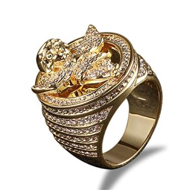 Imagem de ICEDIAMOND Anel de distintivo anjo de prata dourado luxuoso, anel de rappers punk banhado a ouro 18K, joia hip hop para noivado masculino, 10, Latão, Zircônia cúbica