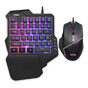 Imagem de RedThunder Combo de teclado e mouse RGB para jogos com uma mão, mini teclado para jogos de 35 teclas, mouse 6400 DPI, controle de jogo portátil para PC Gamer