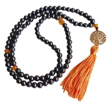 Imagem de Japamala 108 Contas de Pedra Natural Hematita com Cristal de Vidro (Laranja)